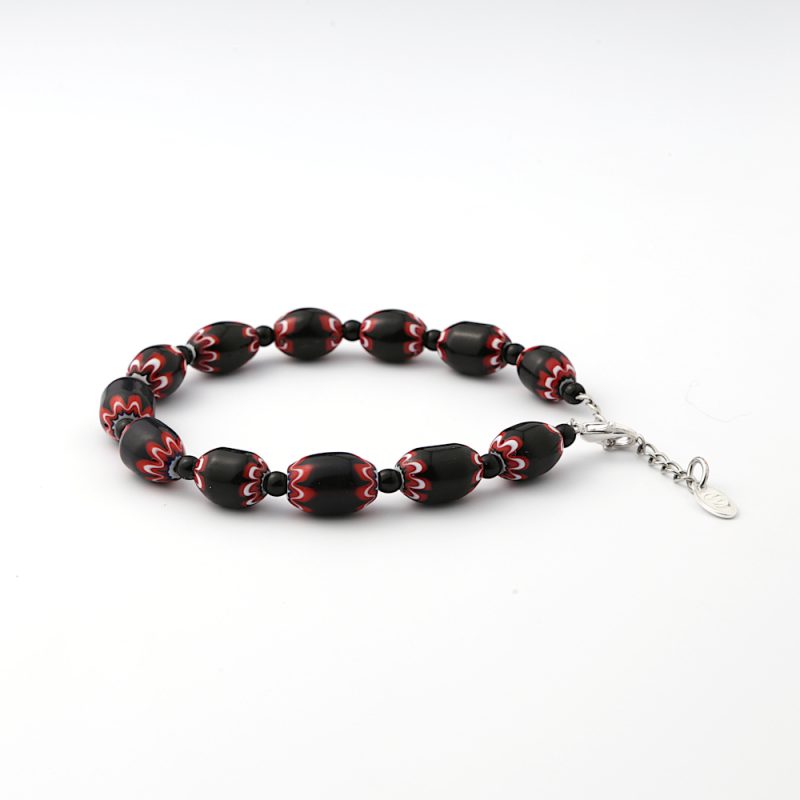 Chevron bead Bracelet - Black white and red